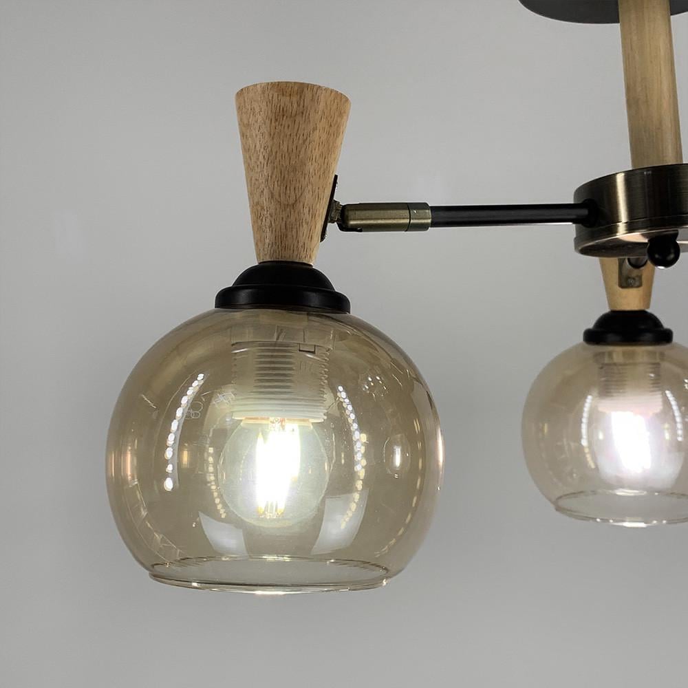 Люстра металлическая на 3 янтарных плафона с элементами дерева (51898/3) - фото 3 Люстра металлическая на 3 янтарных плафона с элементами дерева (51898/3) - фото 3