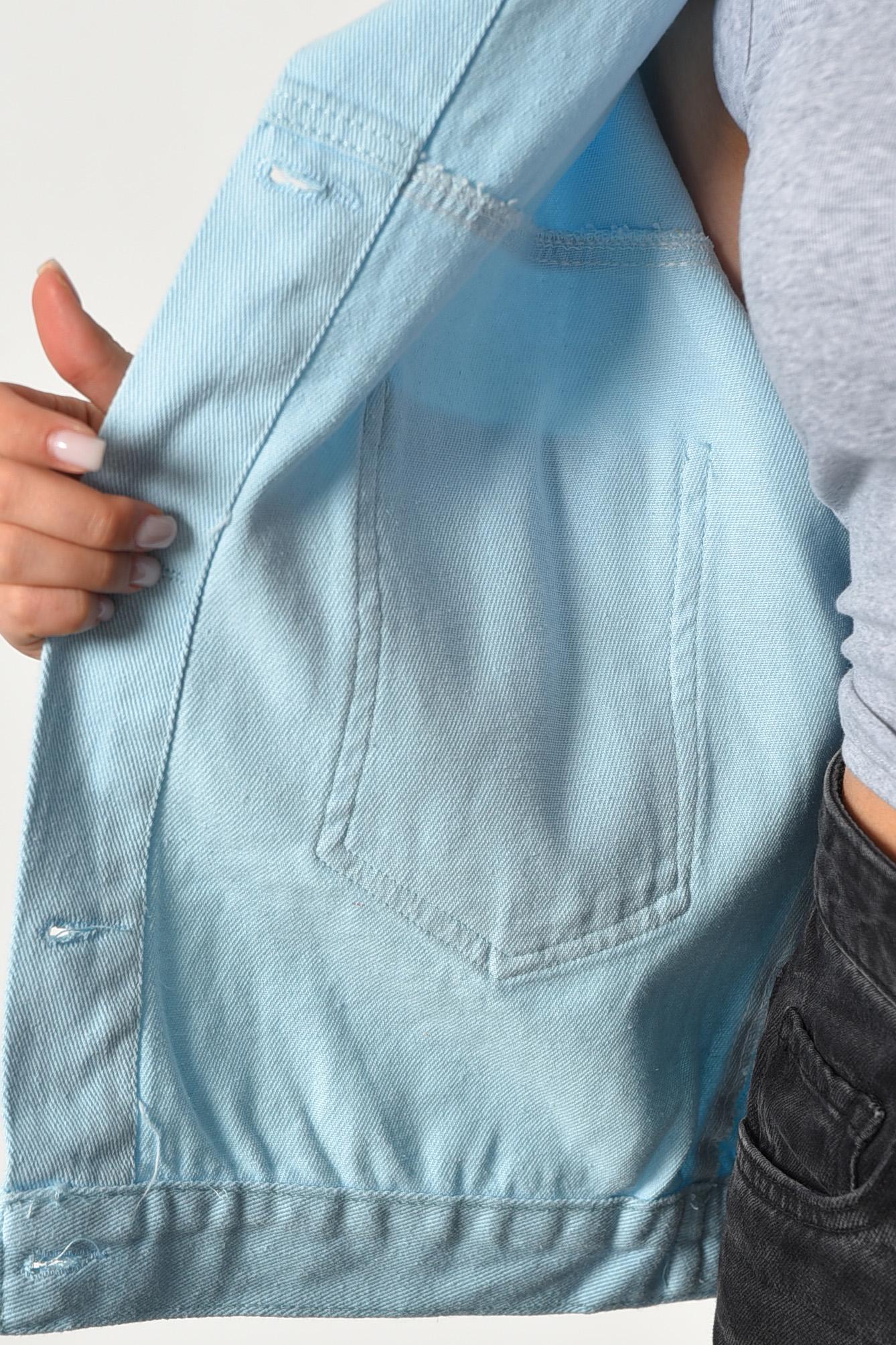 Джинсовка женская укороченная M Голубой (179794) - фото 4 Джинсовка женская укороченная M Голубой (179794) - фото 4