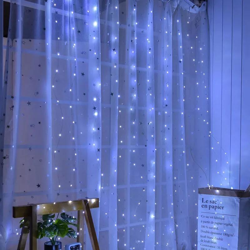 Светодиодная гирлянда штора "Капля росы" 2х2 м 160 LED от USB нит на проволоке пульт ДУ Copper Wire Холодный белый