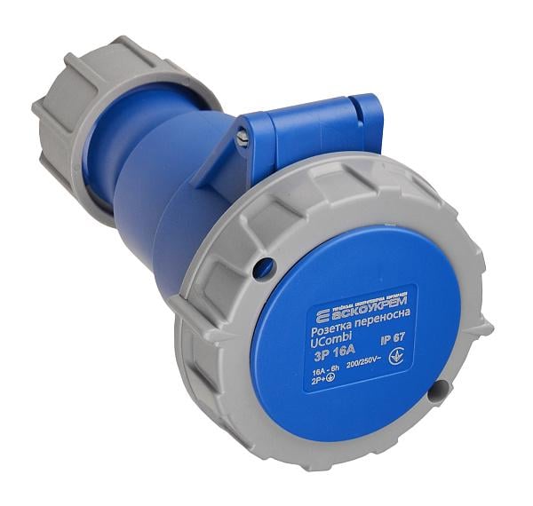 Силовая розетка АСКО-УКРЕМ UCombi 2P+PE 16А 250 В переносная полиамид IP67 Синий (A0080010120)