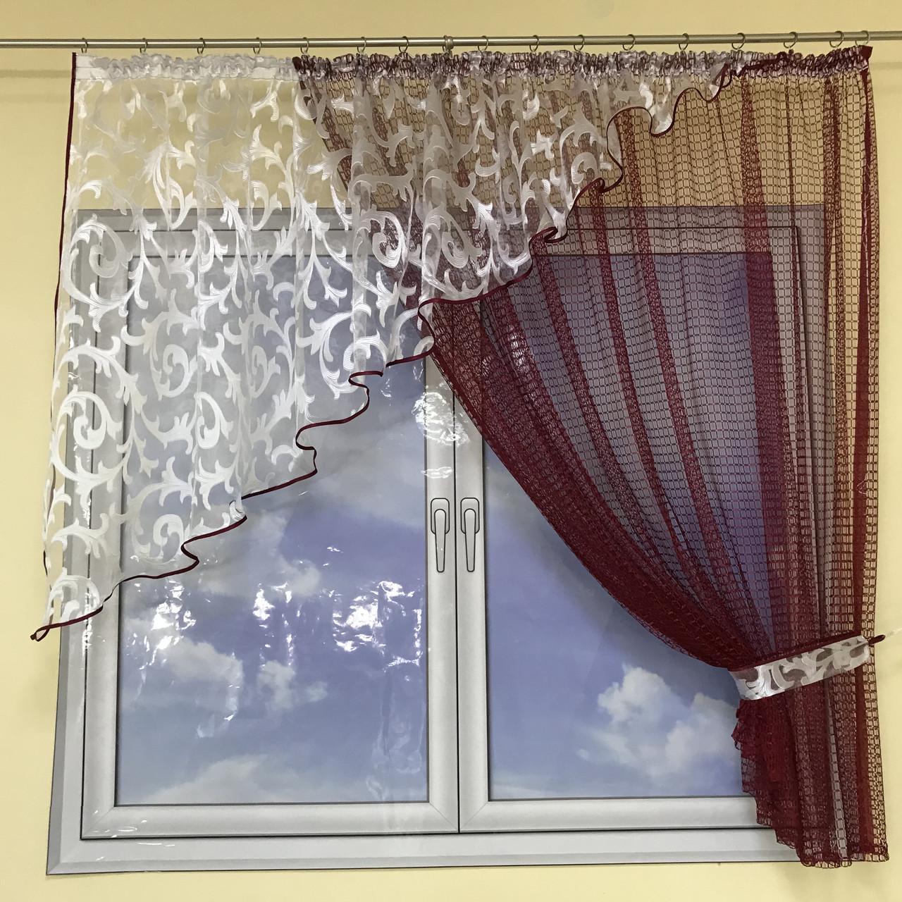 Фіранка коротка з сітки ALBO 400x180 см Бордовий - фото 9