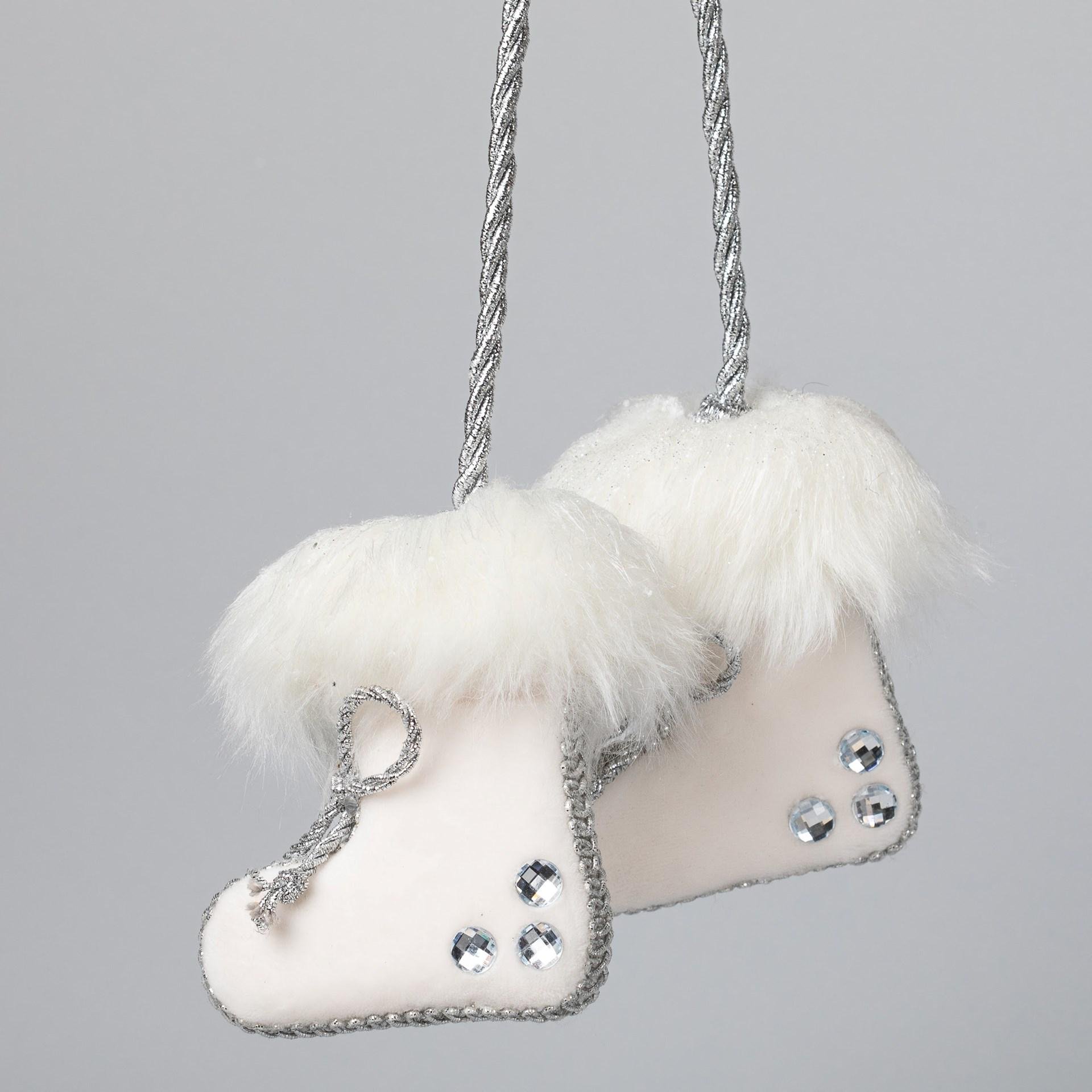 Іграшка на ялинку Флоріаль "Лунарія" черевички малятко 8 см Білий/Сірий (2602)