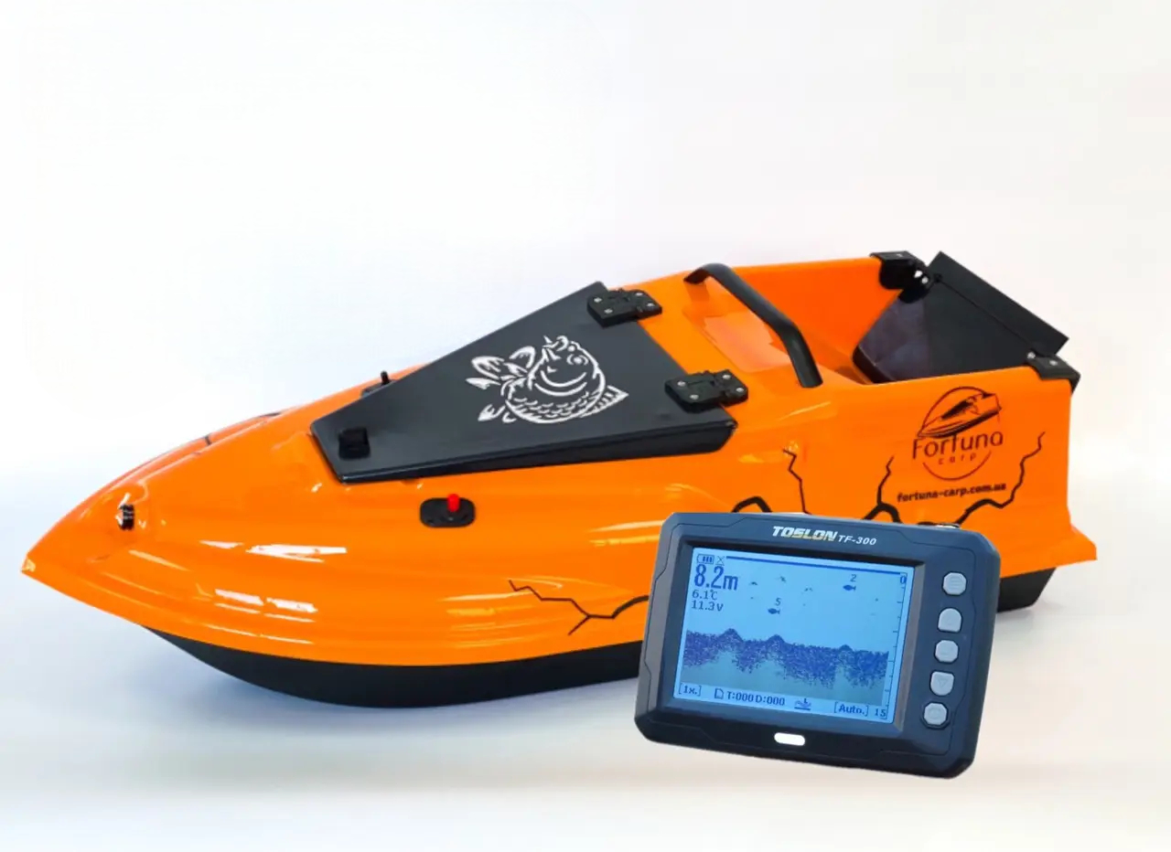 Кораблик для прикормки Фурия Фюжн с эхолотом Toslon TF300 и GPS 6/1 Cortex Оранжевый