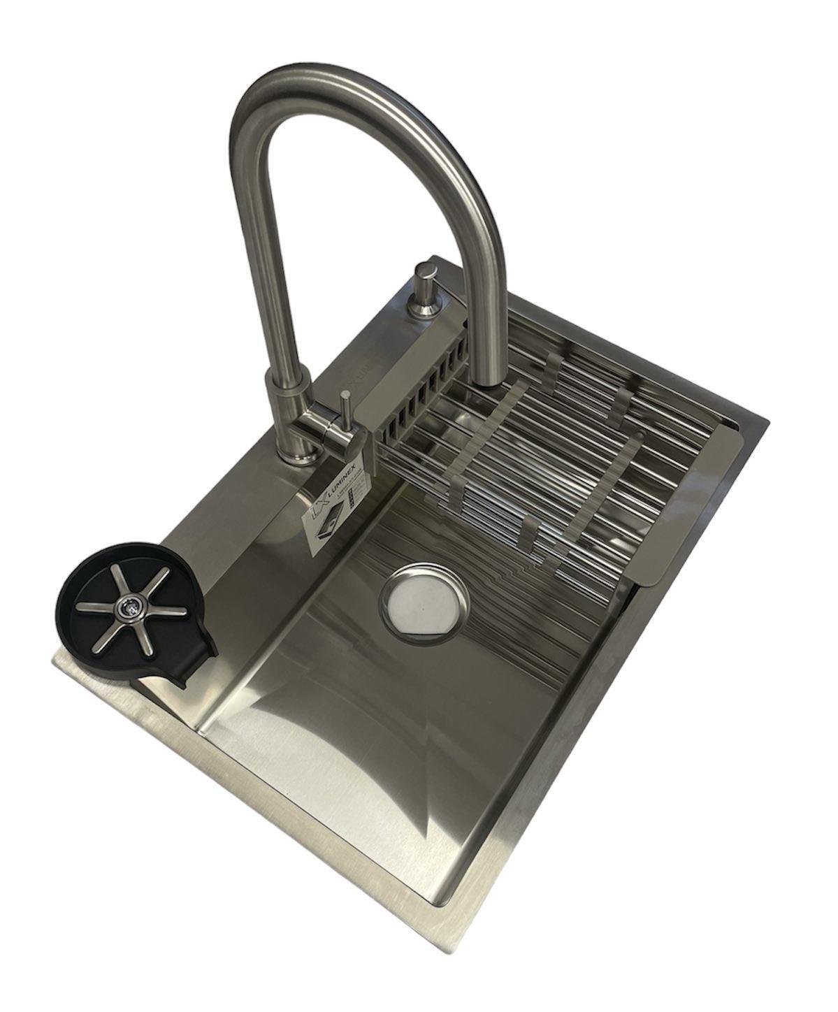 Мойка Luminex 6545/кран с выдвижным изливом Kroner ESG03915/ополаскиватель для стаканов Серый