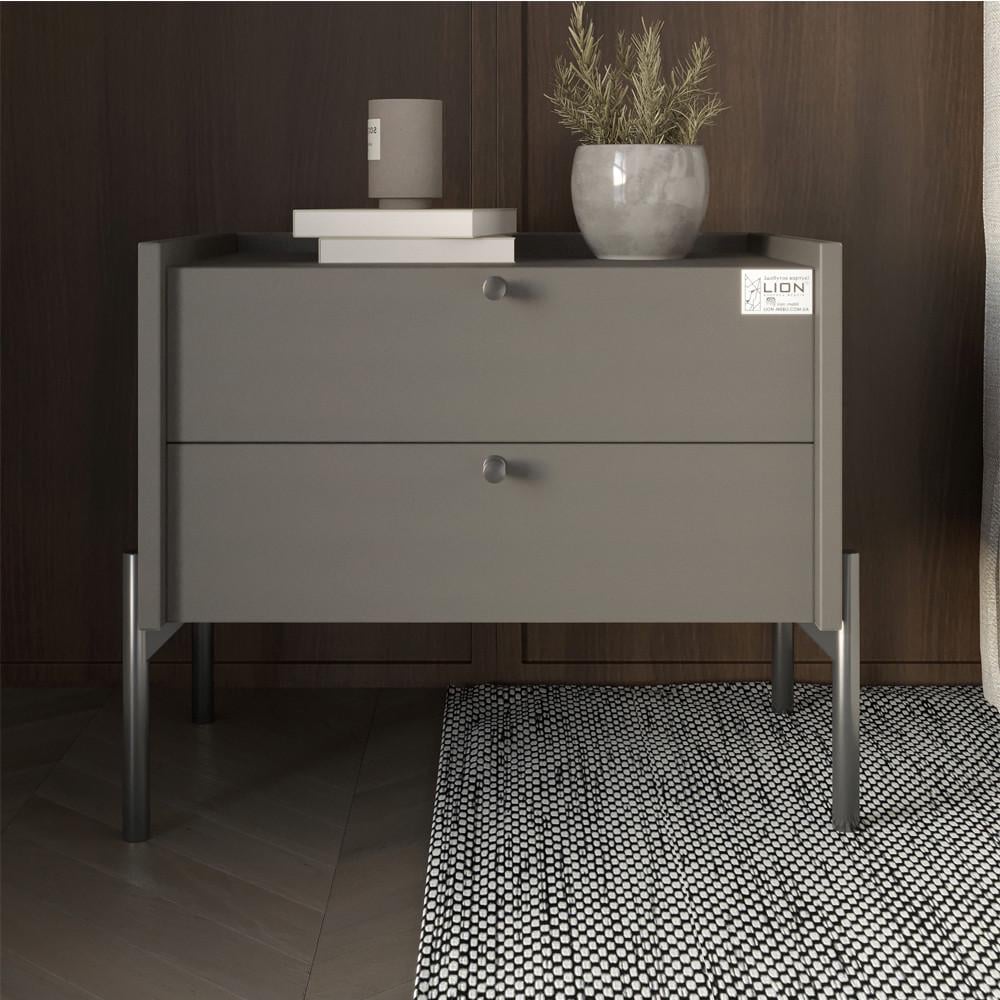 Тумба приліжкова Lion Wood з двома шухлядами Антрацит/Чорні ніжки (Lion-041335)