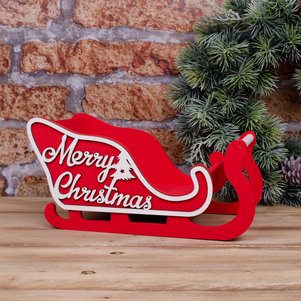 Санки декоративные деревянные Merry Christmas Красный (2143-1)
