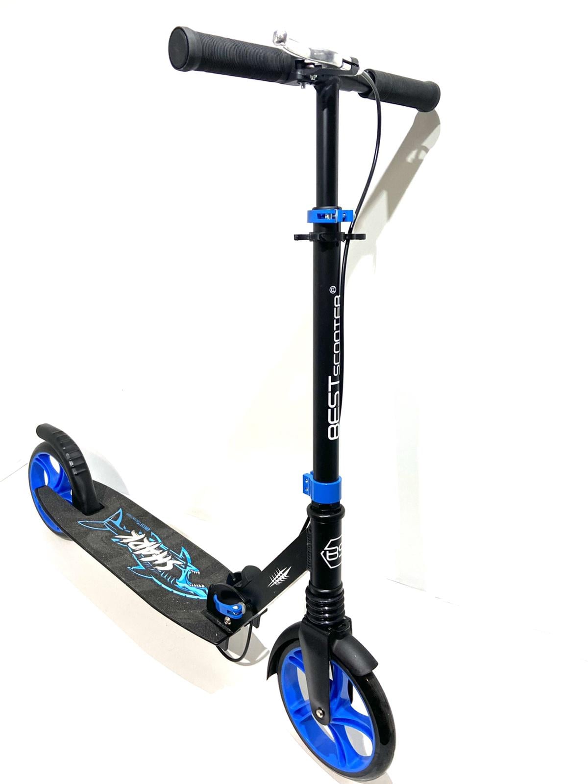 Самокат двухколесный Best Scooter Shark 19015 с ручным тормозом колеса PU 200 мм амортизатор Черный/Синий (45927431)