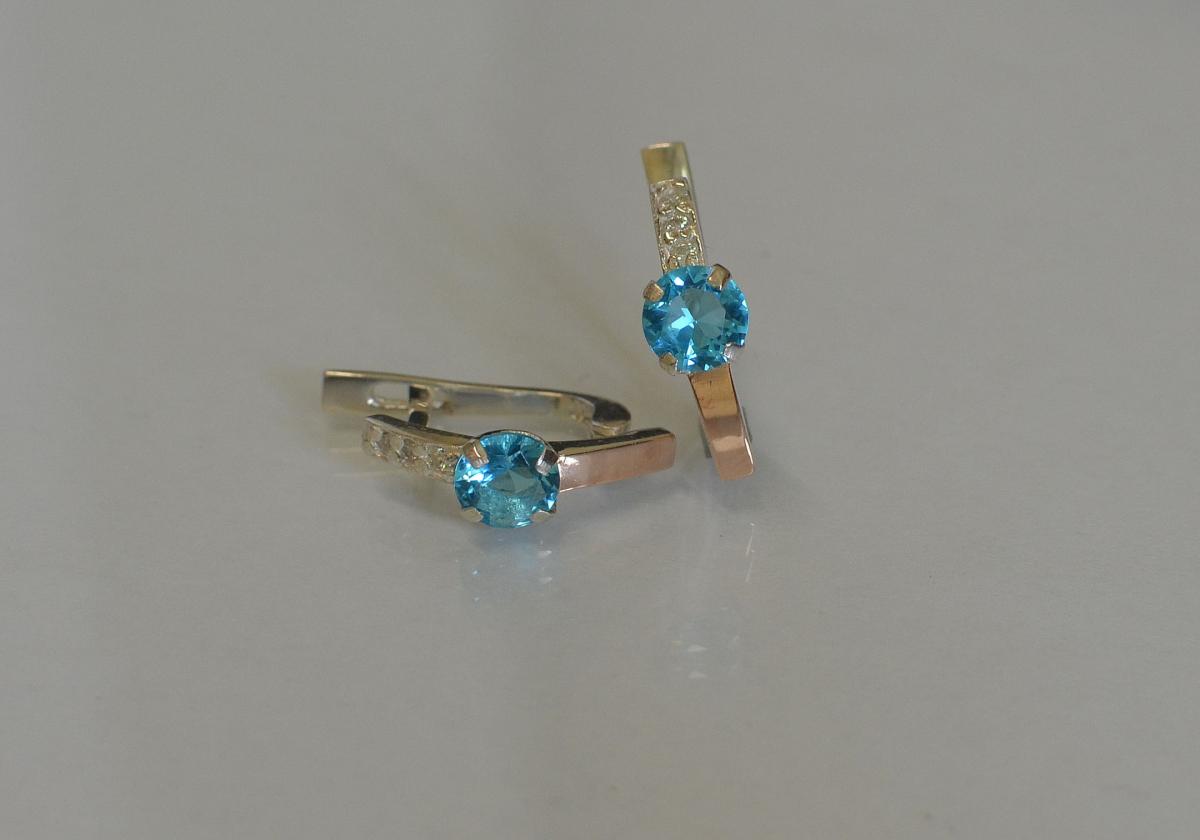 Срібні сережки зі вставками з золота 018с Аквамарін