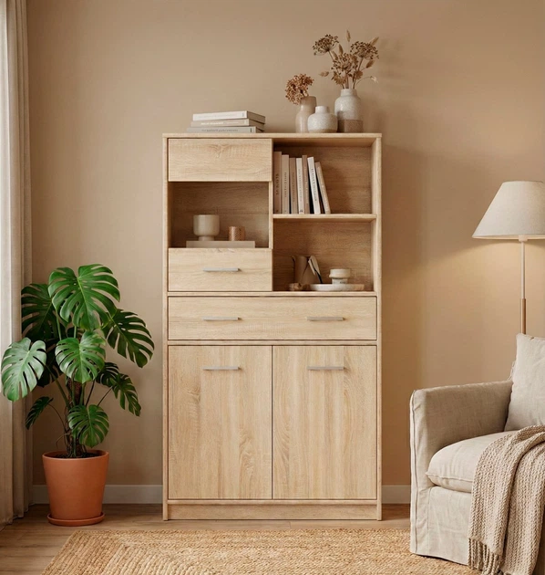 Пенал вітрина Mebel Service 2Д1В1Ш Тіпс 83,4х34,3х144,2 см Дуб самоа (31265807)