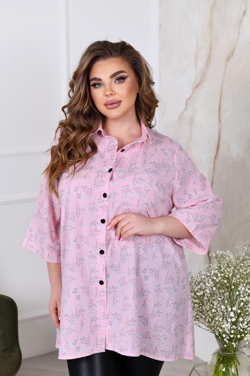 Блузка свободного фасона р. 52-54 Розовый (3627) - фото 4