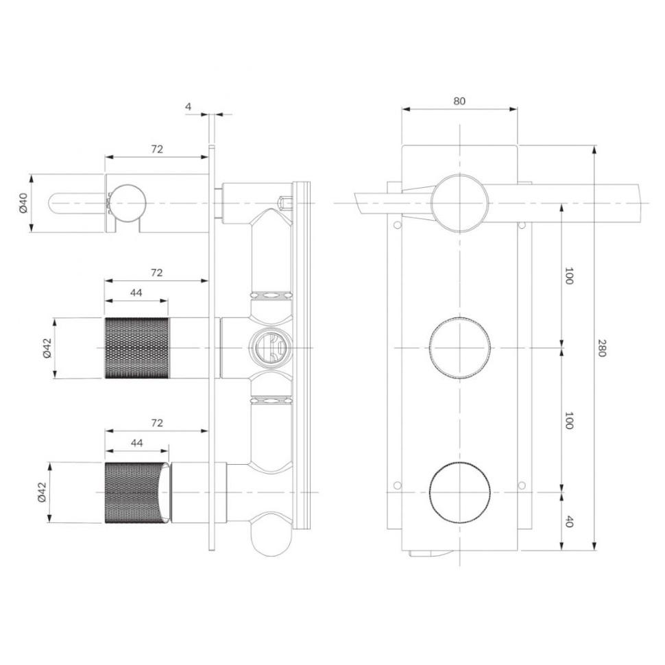 Смеситель для ванны и душа Omnires Contour скрытого монтажа Anthracite (CT8035/1AT) - фото 2