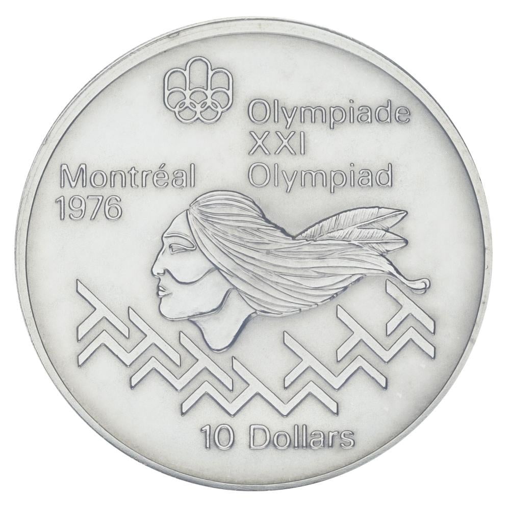 Коллекционная монета Канада 10 долларов 1975 серебро UNC XXI летние Олимпийские игры 1976 года в Монреале-Бег с препятствиями (М22581)