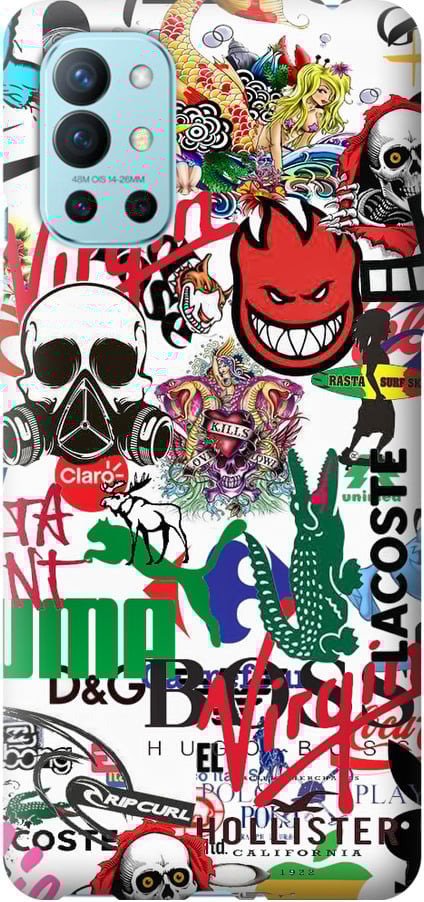 Чехол на OnePlus 9R Many different logos (4022u-2326-42517)