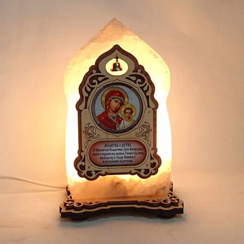 Соляная лампа Икона маленькая Казанская желтого подсвечивания (20030) Соляная лампа Икона маленькая Казанская желтого подсвечивания (20030)