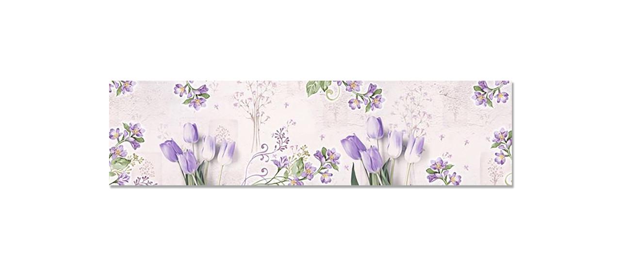 Кухонный фартук Нежные фиолетовые тюльпаны ирисы из самоклеющейся виниловой пленки 65х250 см Фиолетовый
