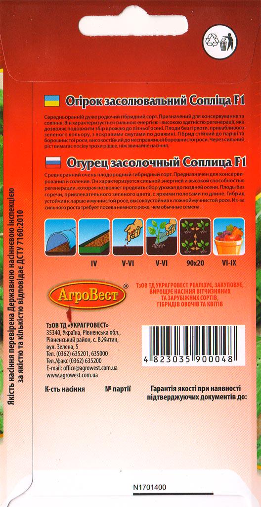 Насіння АгроВест огірок Сопліца F1 1 г (40169) - фото 2 Насіння АгроВест огірок Сопліца F1 1 г (40169) - фото 2
