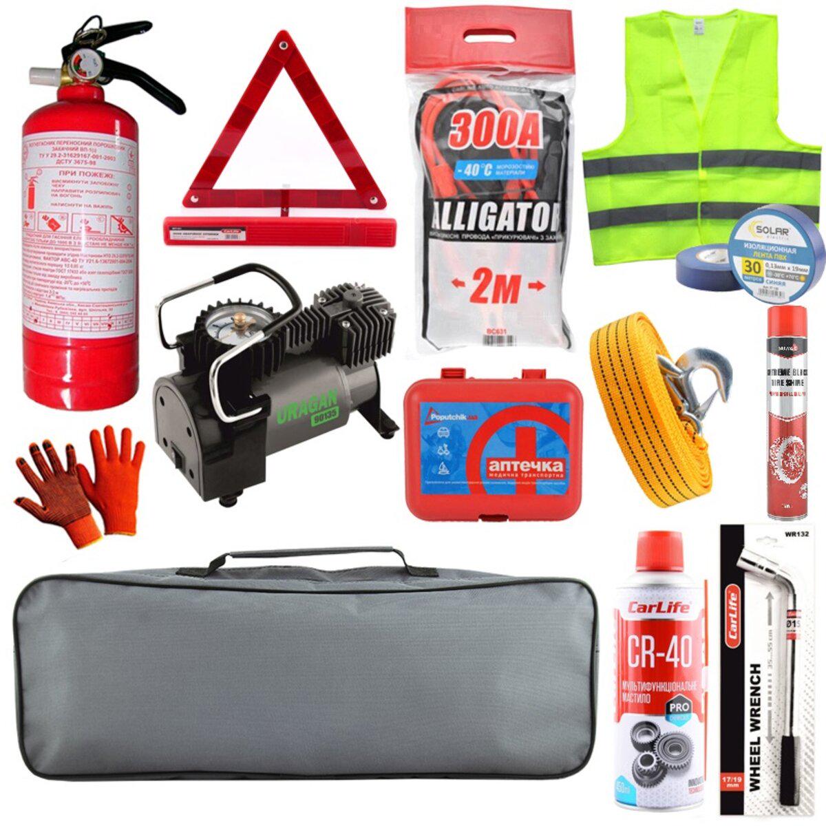 Набір ремонтного автомобіліста з компресором URAGAN для екстреної допомоги на дорозі та ремонту авто (na_34)