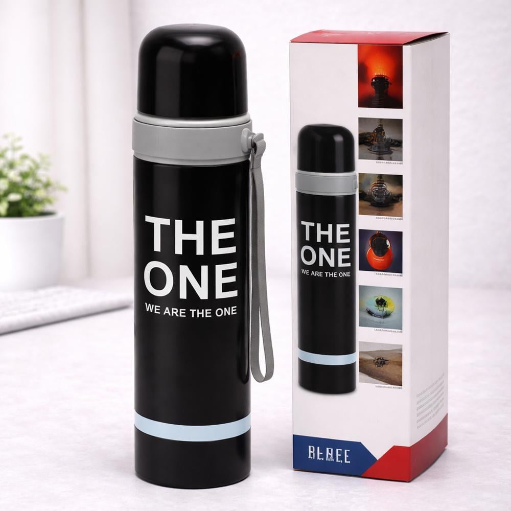 Термос спортивный 106511 500 мл из нержавеющей стали с кнопкой для питья и ремешком Черный