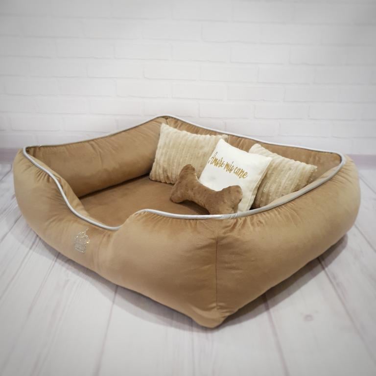 Лежанка для собак Amore mio Cane Брідж Caramel до 16 кг 80х70х21 см (DB-0043)