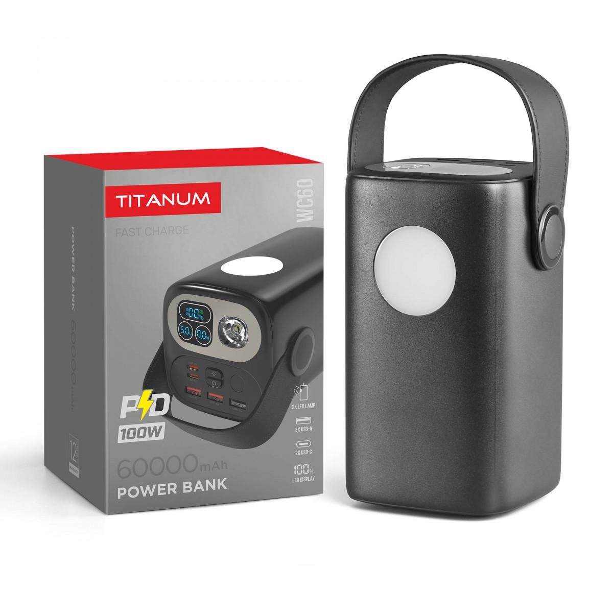 Повербанк TITANUM TPB-WC60 PD 100W 60000 mAh Black