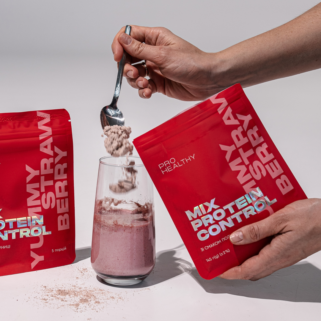 Протеїновий коктейль зі смаком полуниці для контролю або для збільшення ваги Pro Healthy Choice Mix Protein Control Yummy Strawberry 145 г - фото 5 Протеїновий коктейль зі смаком полуниці для контролю або для збільшення ваги Pro Healthy Choice Mix Protein Control Yummy Strawberry 145 г - фото 5