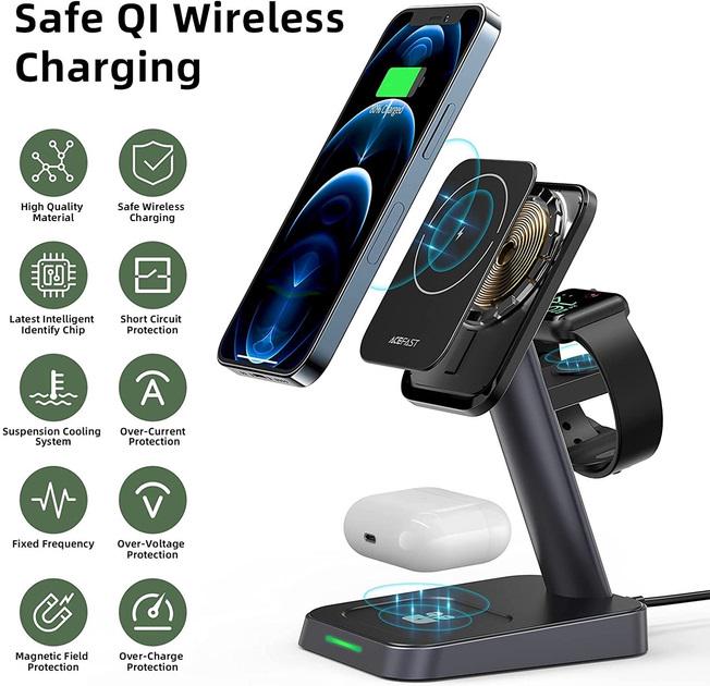 Док-станция Acefast 3в1 Magnetic Wireless Charging Stand - фото 7