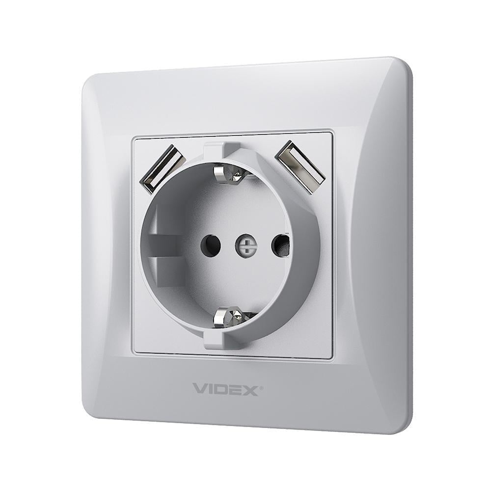 Розетка Vіdех Bіnеrа одинарна із заземленням та 2 USB Срібний (22551050) Розетка Vіdех Bіnеrа одинарна із заземленням та 2 USB Срібний (22551050)
