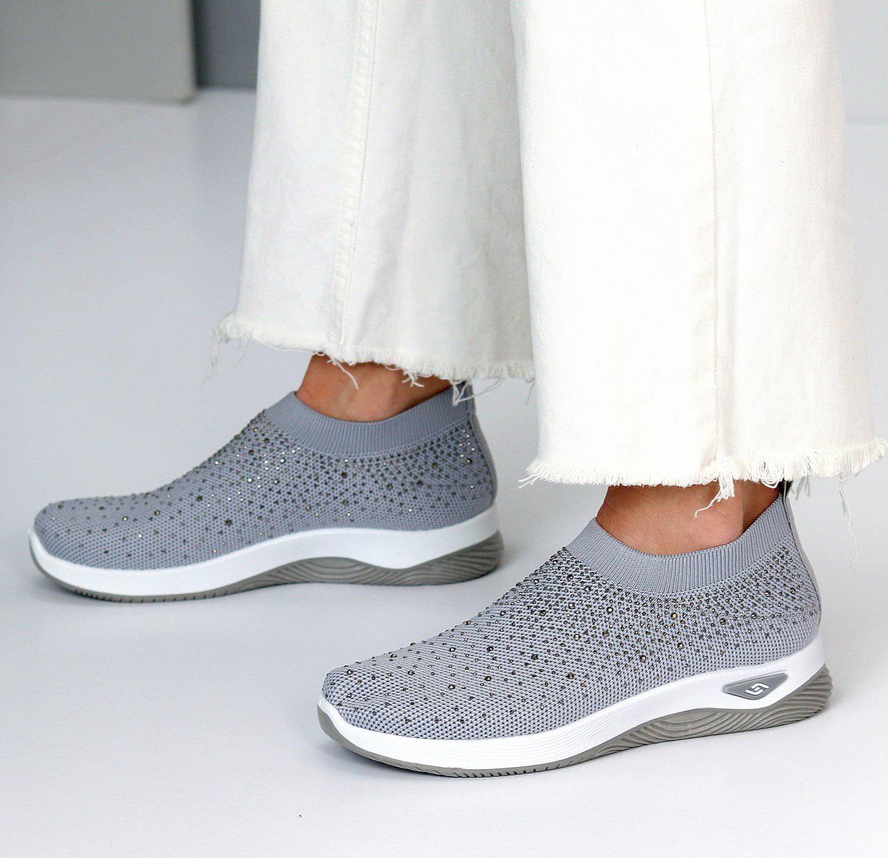 Мокасины женские текстильные со стразами р. 40 25,5 см Серый (00940) - фото 3 Мокасины женские текстильные со стразами р. 40 25,5 см Серый (00940) - фото 3