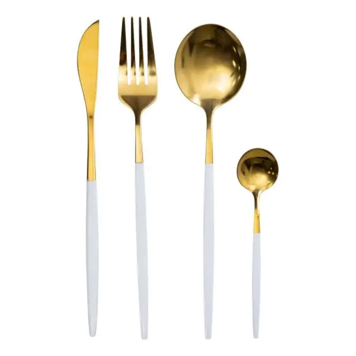 Набор столовых приборов 24 пр. на 6 персон Золотистый с белым - фото 4 Набор столовых приборов 24 пр. на 6 персон Золотистый с белым - фото 4