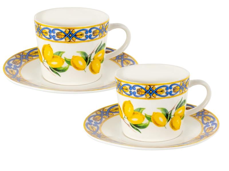 Набір на 2 персони чайних чашок Lefard Сицилійський лимон порцелянових з блюдцем 220 мл (922-093)
