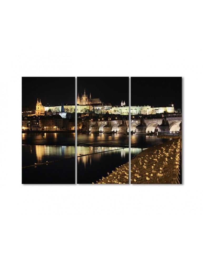 Картина модульная Прага ночная староместская площадь 3 модуля 60x90 см
