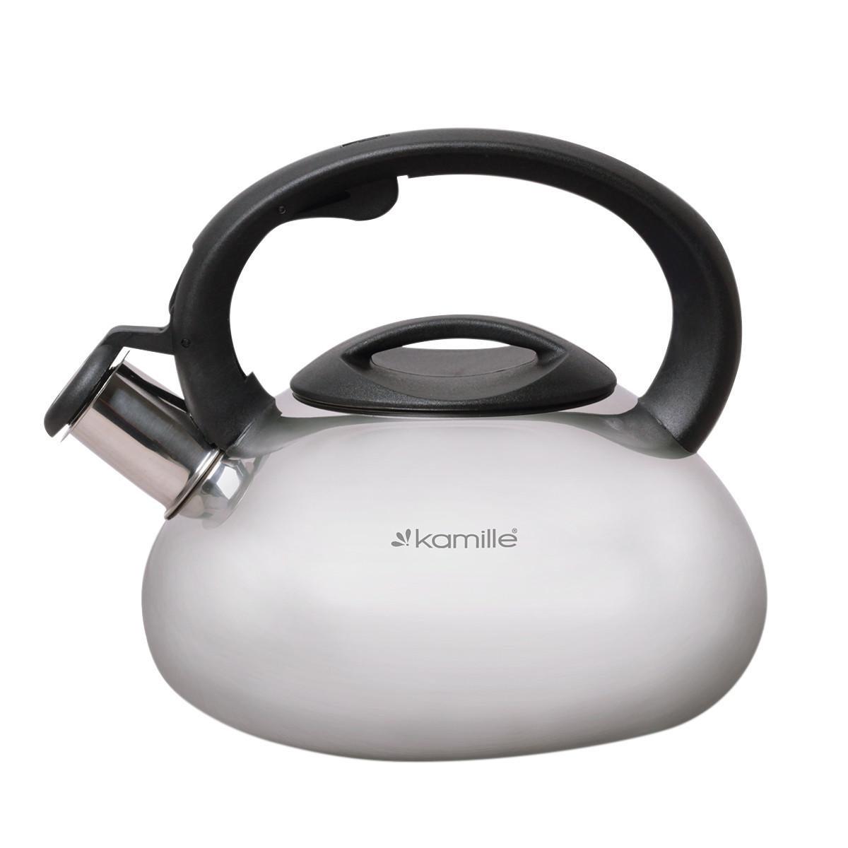 Чайник со свистком Kamille KM-0689 из нержавеющей стали с фиксированной ручкой 2,5 л Сталь/Черный (150-84-0689)