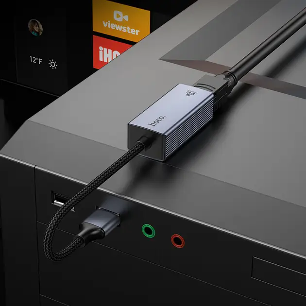Мережевий адаптер Hoco UA37 USB Ethernet Adapter 1000 Mbps Grey - фото 6