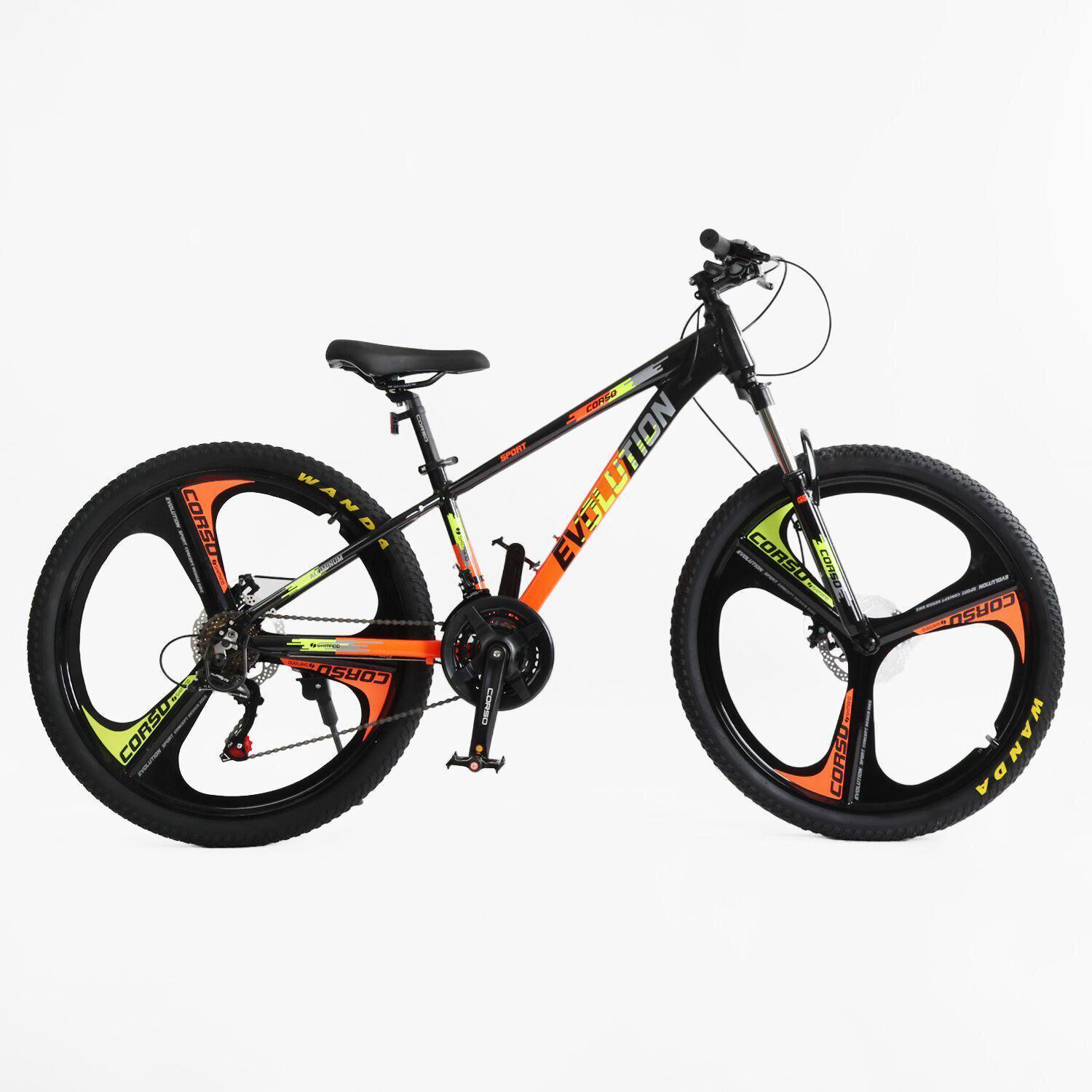 Велосипед горный Corso Evolution алюминиевый/литые диски 26"/13" Черно-оранжевый (824568385) - фото 1