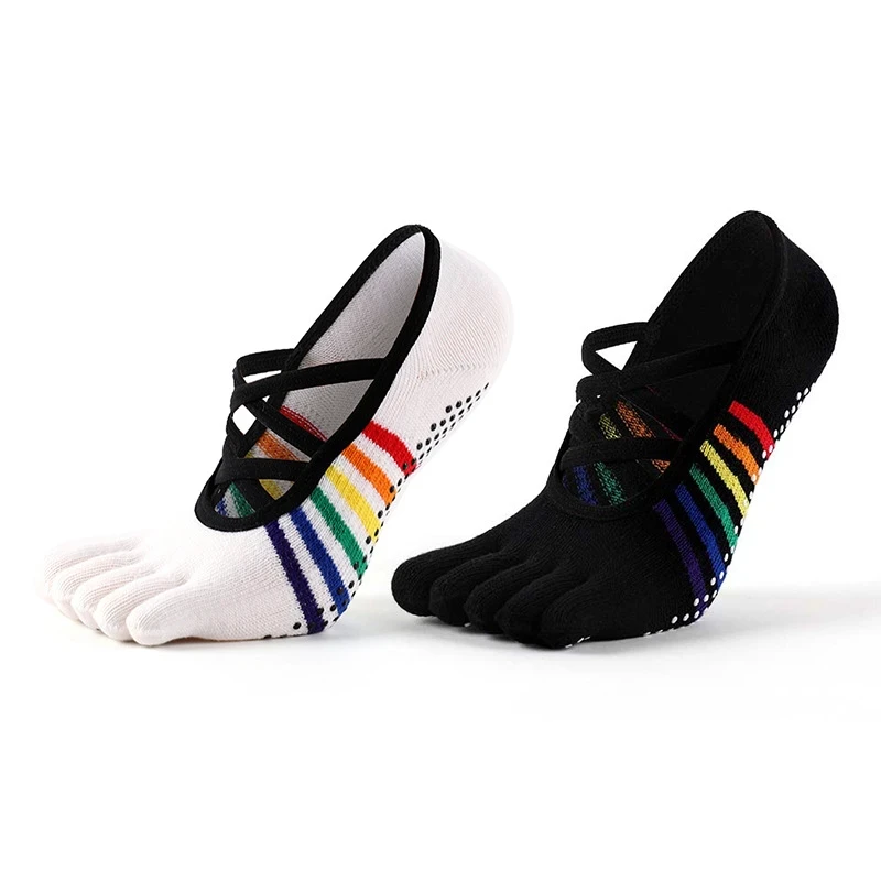 Носки Meikan для йоги пилатеса фитнеса танцев нескользящие с пальцами р. 34-39 2 пары Черный/Белый