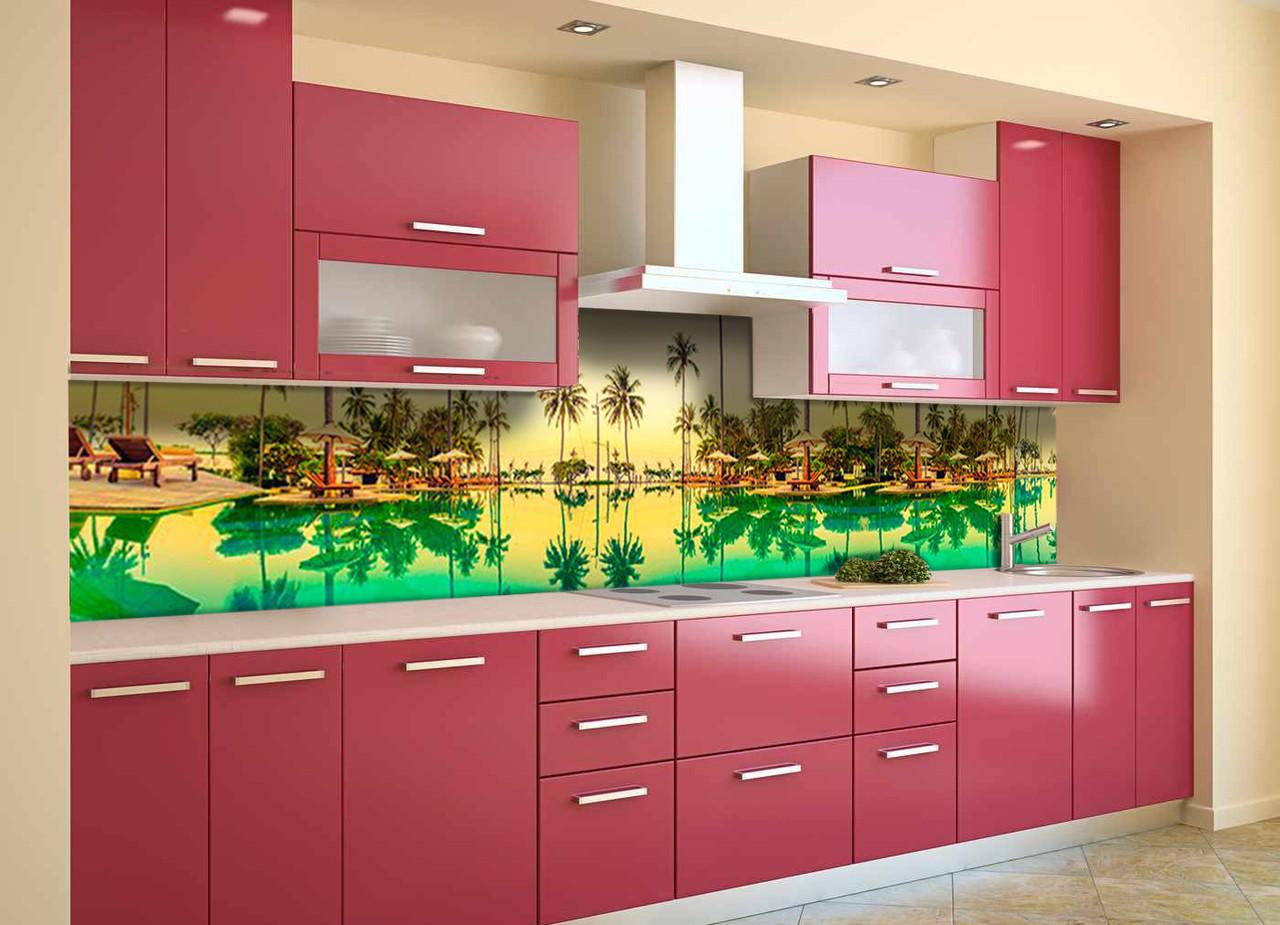 Кухонный фартук Тропический отдых из самоклеющейся виниловой пленки 60х300 см Зеленый