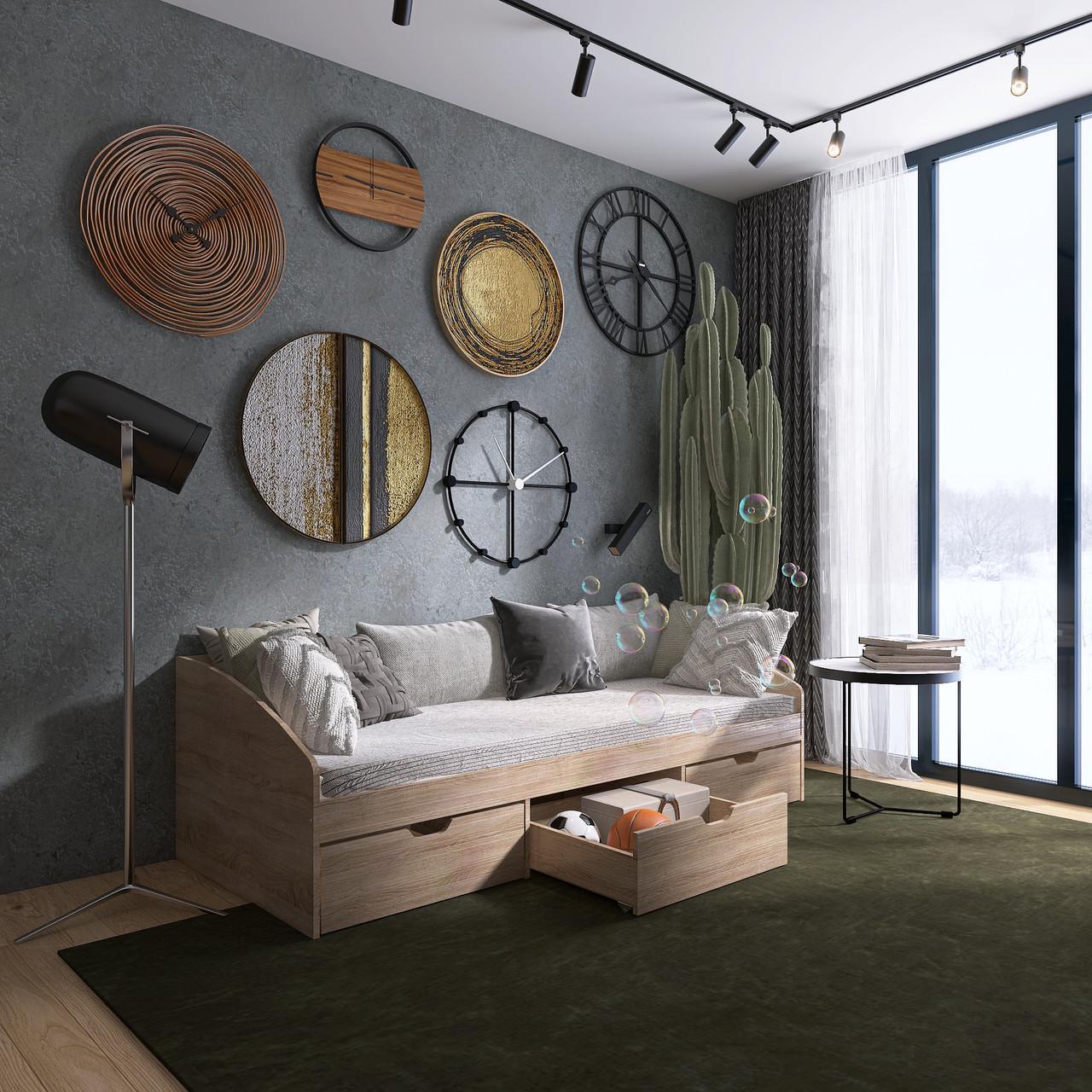 Кровать односпальная Еверест с ящиками Комфорт-3 сплошной щит 80x190 см Дуб сонома (EVR-20707)