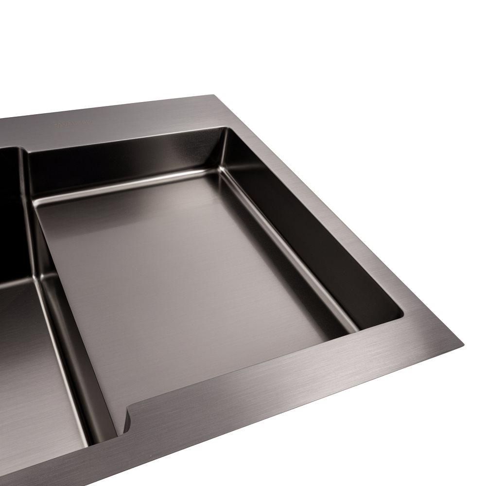 Мийка кухонна Valeso Handmade CM 78х50C L PVD з поглибленою полицею Чорний - фото 3 Мийка кухонна Valeso Handmade CM 78х50C L PVD з поглибленою полицею Чорний - фото 3