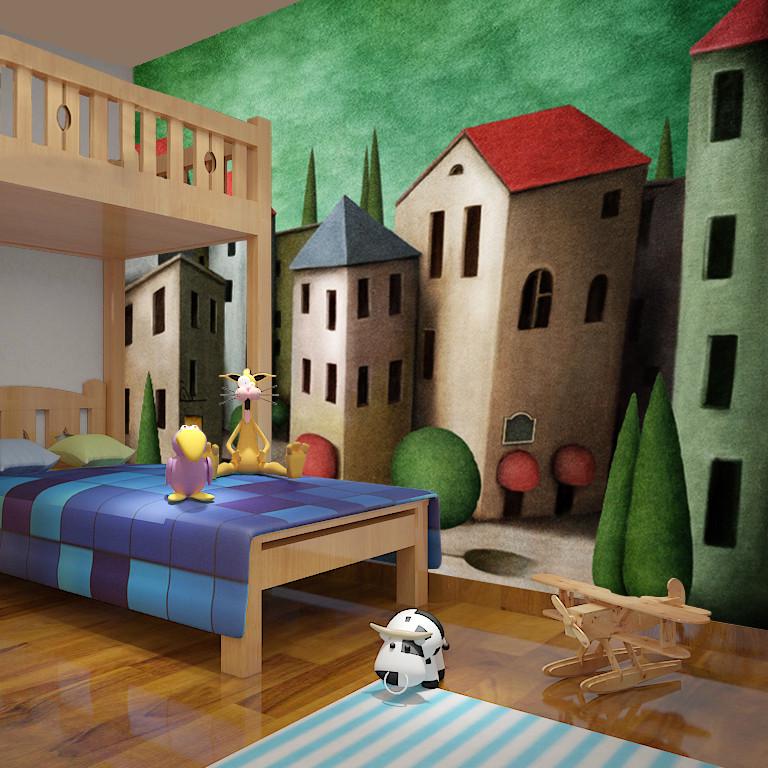 Фотообои 3D для детской комнаты Домики