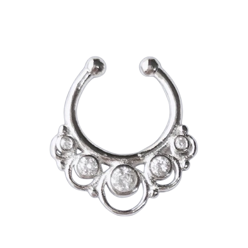 Септум обманка №5 сережка для пірсингу 5 страз 19х17,5 мм Ø 10,3 мм 1 шт. Платина (ПС1005о01)