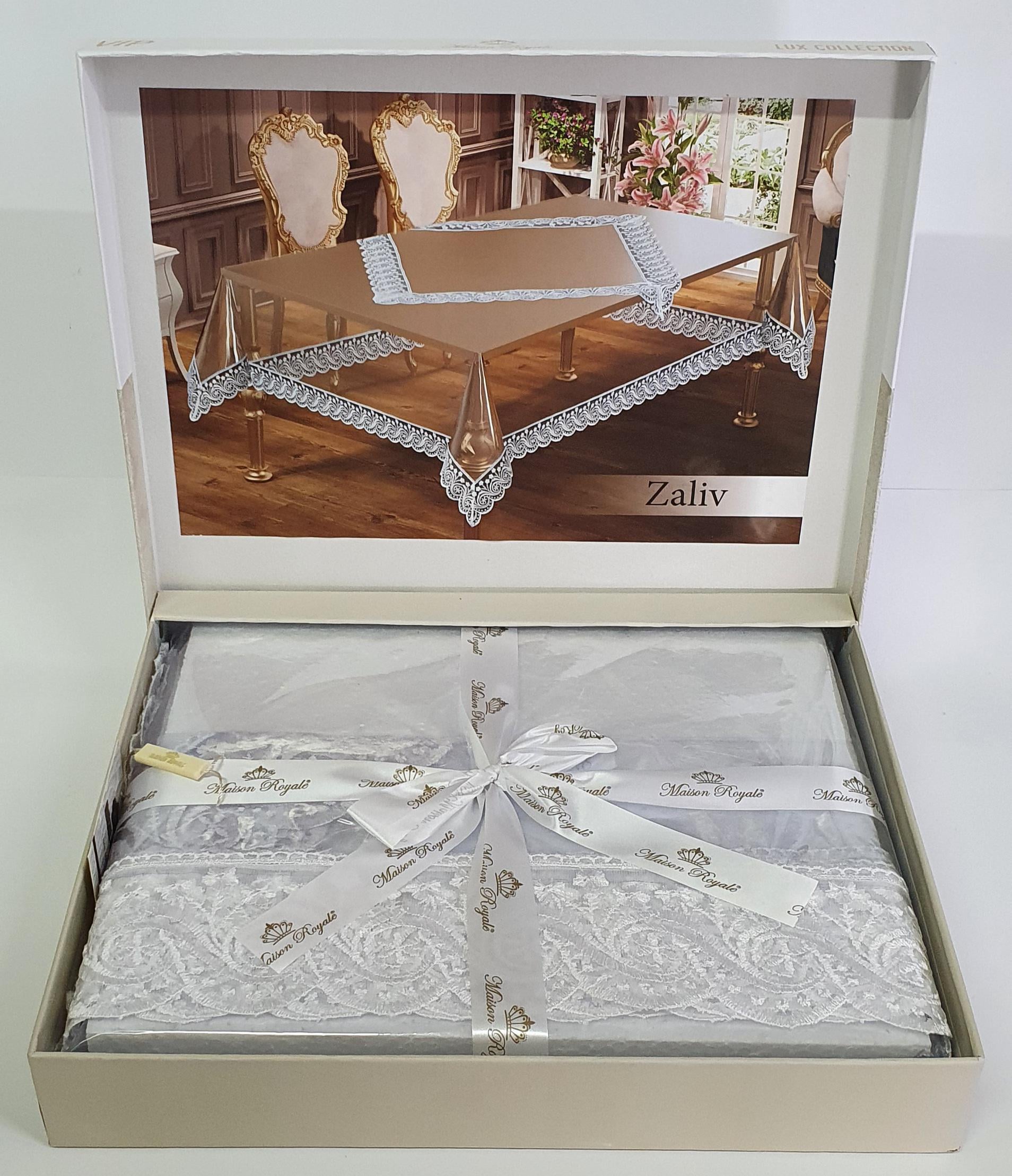 Силиконовая скатерть с кружевом Maison Royale 160x400 Zaliv White (CN17432)