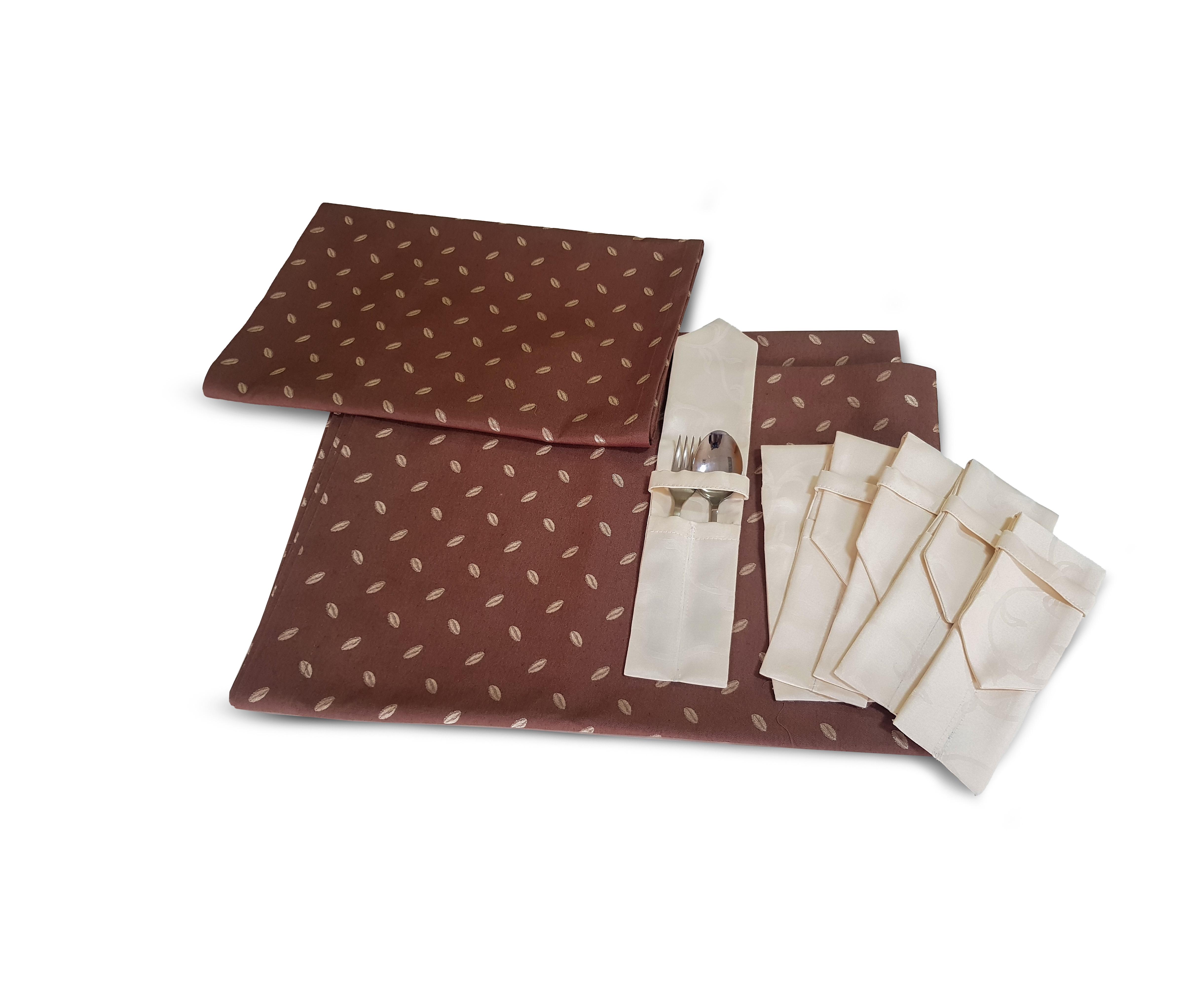 Комплект для кухни Firanka Зерна кофе cкатерть 100x140 см 1 шт. раннер 40x190 см 1 шт. чехлы для приборов 6 шт. Коричневый с бежевым (11_4с)