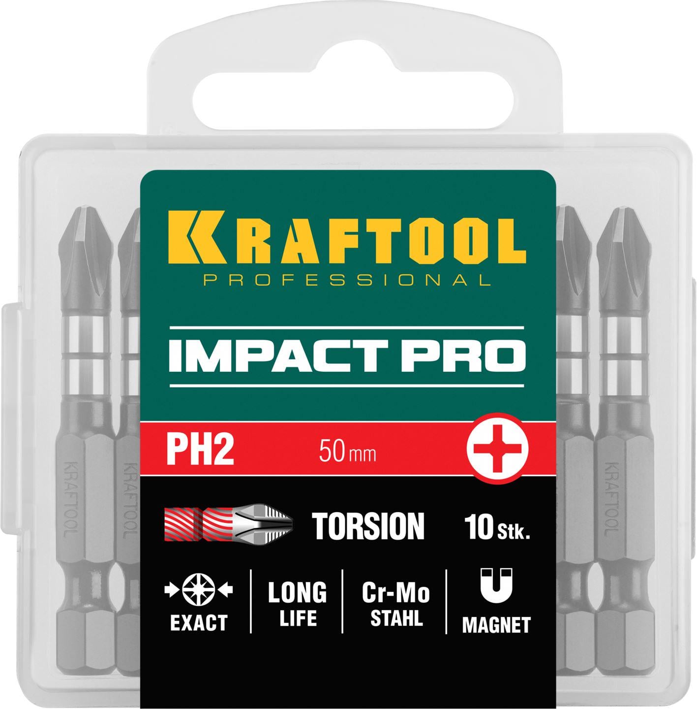 Биты Kraftool PH2х50 мм торсионные Impact Pro 10 шт. (26191-2-50-10)