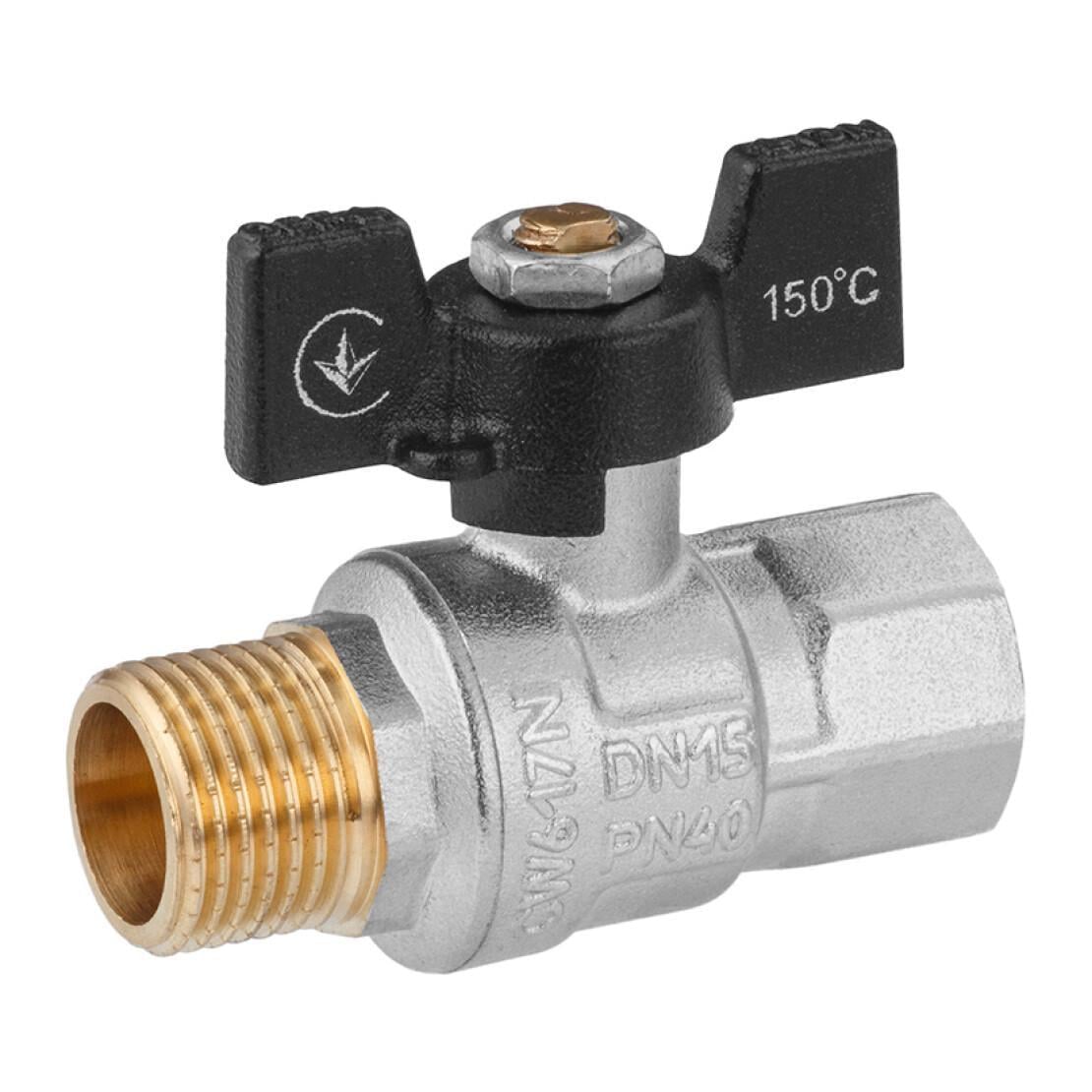 Кран шаровый Kroner ВН PN40 1/2" бабочка/никелированная (CV033207)