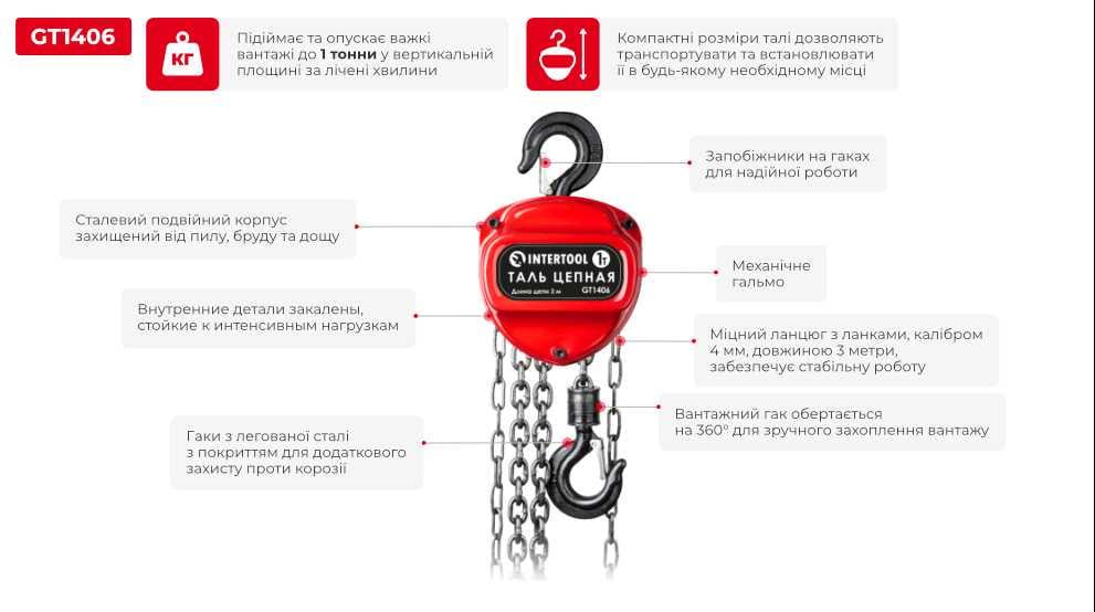 Таль ланцюгова Intertool GT1406 1 т 3 м (10267263) - фото 4