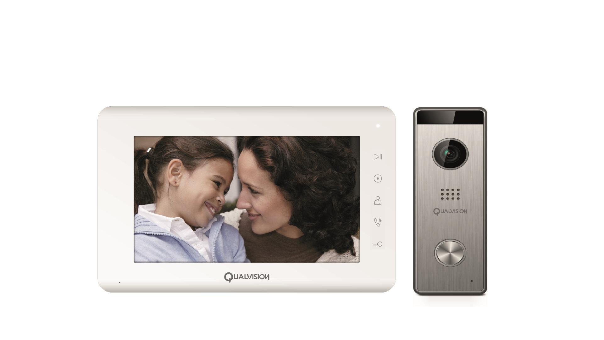 Комплект відеодомофона Qualvision QV-IDS4793 White+QV-ODS235SX Silver