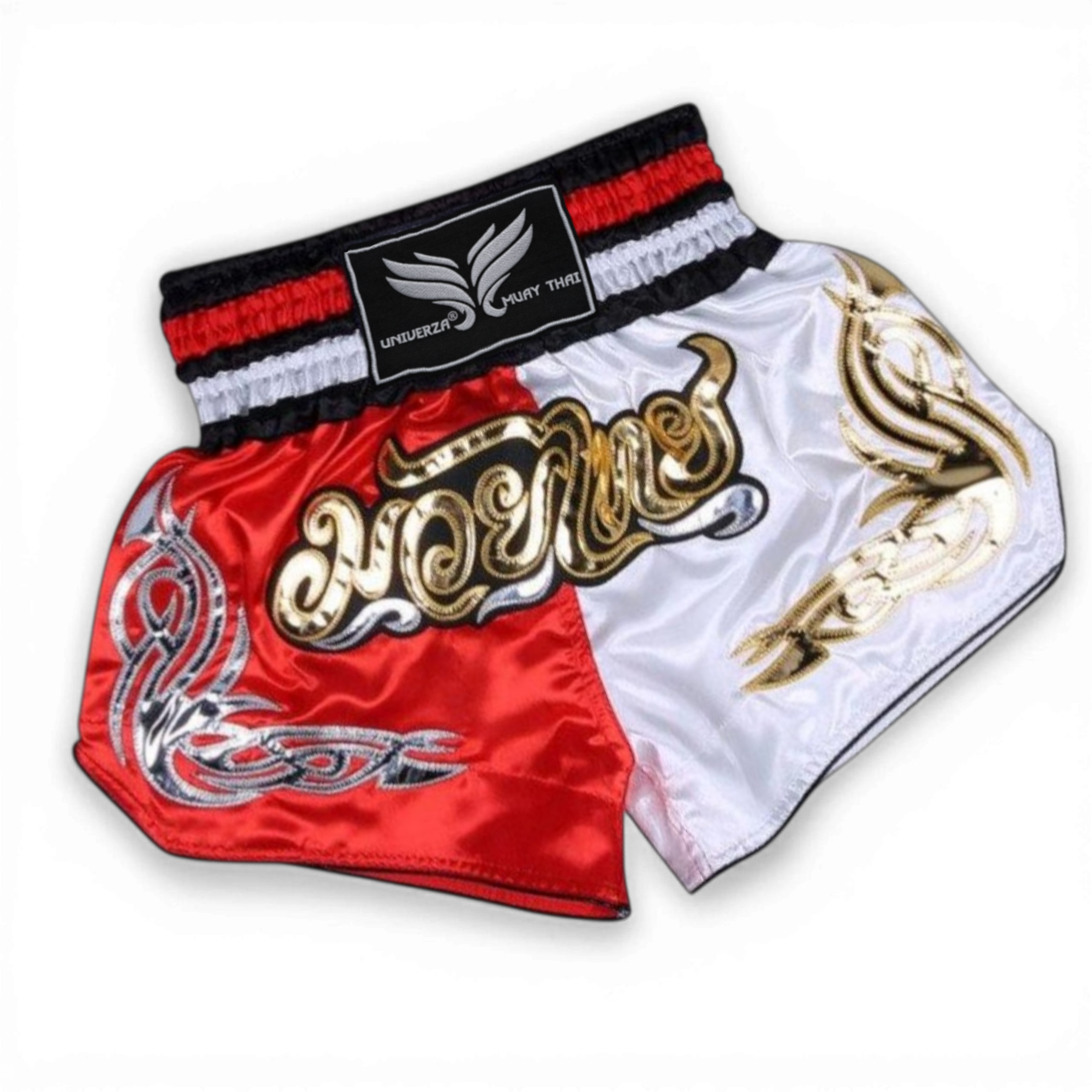 Шорты тайские Univerza для кикбоксинга/тайского бокса/смешанных единоборств Красно-белый  (4_3_XL_6B)