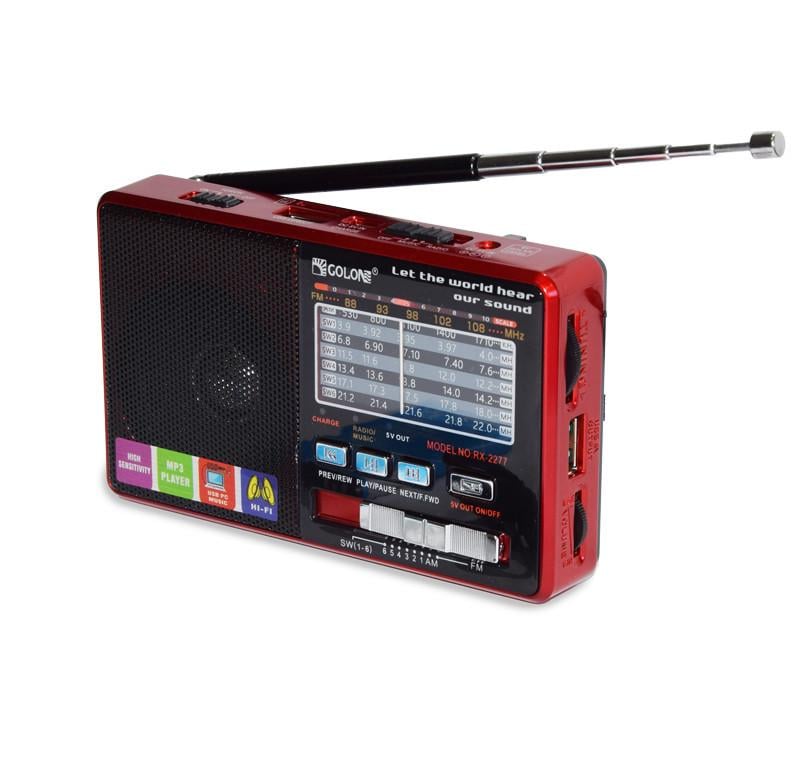 Радіоприймач MP3 Golon USB/SD/FM RX 2277 з ліхтарикоми Червоний