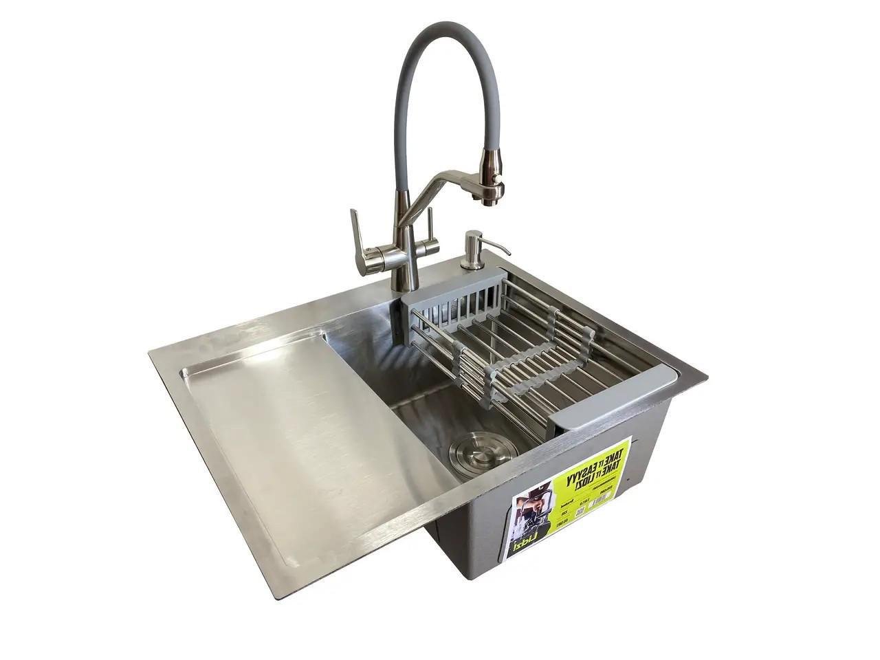 Мойка Lidz 6350R правая 3,0/1,0 мм и смеситель для кухни с подключением к фильтру Kroner-ESG03817GRA