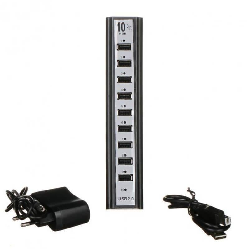 Розгалужувач USB HUB 10 PORTS на 10 портів із блоком живлення 220V (5005)